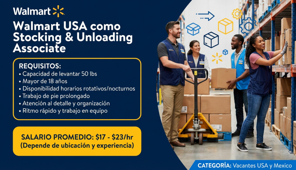 Walmart USA como Stocking & Unloading Associate